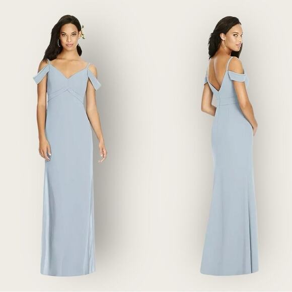 NWT | Social Bridesmaid | Matt Chiffon V-Neck Off-Shoulder Maxi | Mist | Size 6 - Picture 1 of 12